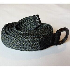 Men's REI Woven Web Belt Double D Ring Blue Green Herringbone size L/XL 47"
